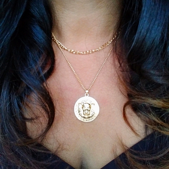 Vici Jewelry - Gold Lion Medallion Double Strand Necklace